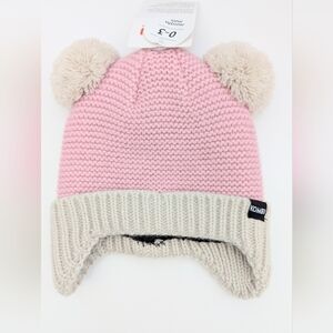 NWT Kombi Baby (0-3 Months) Knit Fleece-Lined Pom-Pom Hat w/Ear Flaps